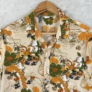 Vintage 90s Tropical Camp Shirt Men's S/M (Vtg Large) Peach Botanical Resortwear